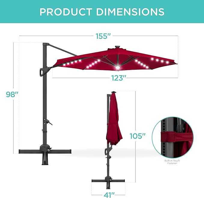 Best Choice Products 10ft Solar LED Cantilever Patio Umbrella, 360-Degree - Image 7