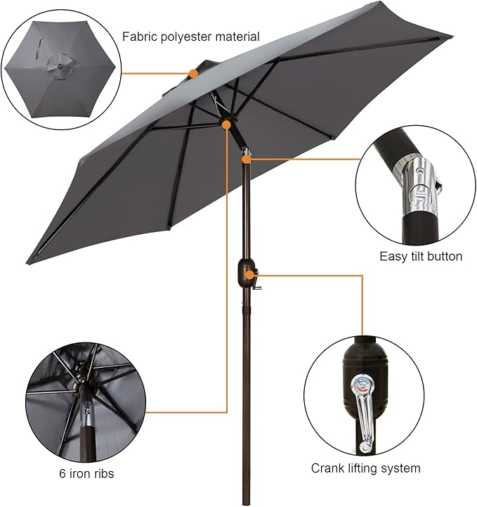 Blissun 7.5 ft Patio Umbrella, Yard Umbrella, Outdoor Market Umbrella - Image 2