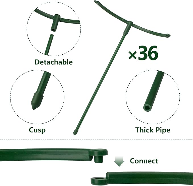 36 Packs Plant Support Stake, Half Round Stackable 3 Tier Garden Flower Support - Image 6