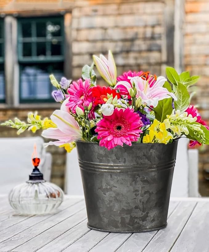 Briful 5 Size Galvanized Buckets Rustic Farmhouse Metal Bucket Galvanized - Image 5