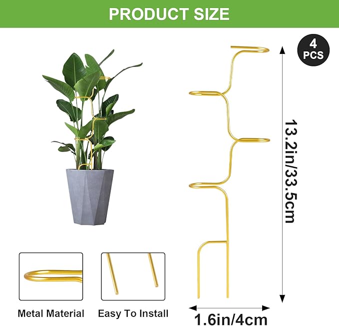 succulentlovers 4PCS Indoor Plant Support Stakes, 12.6 Inch Metal Monstera - Image 2