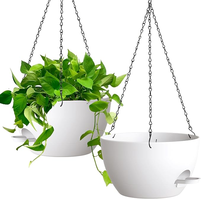 13 Inch 2 Pack Large Self Watering Hanging Planters by UOUZ
