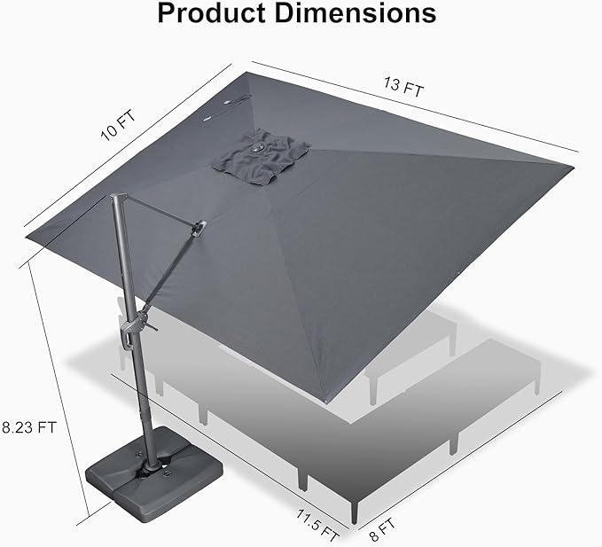 PURPLE LEAF Patio Umbrella 10' X 13' Rectangle Cantilever Umbrella Large - Image 9