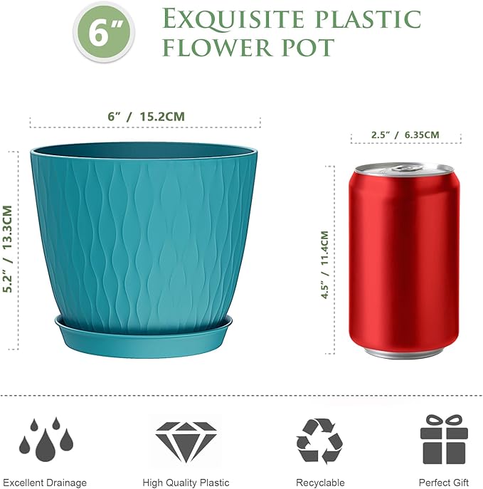 6 inch Plant Pots, 5 Pack Flower Pots - Image 2