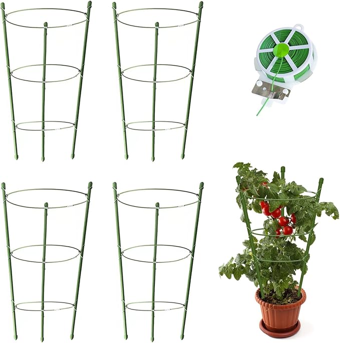 4 Pack Tomato Cage for Garden Plant Support, 18 inches Small Tomato Cages by HOYEJYOU
