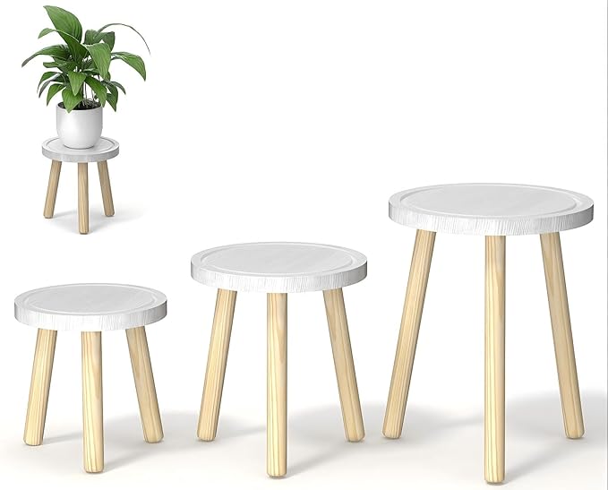 3-Pack Wood Plant Stands Indoor, Single Plant Stand by Unknown