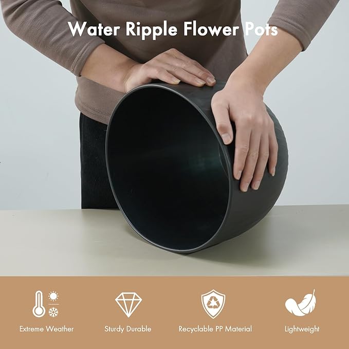 12 Inch Large Plant Pots for Indoor or Outdoor Plants, Wide Water Ripples - Image 4