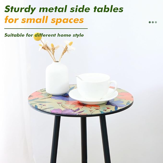 Party Zealot 2 Packs Metal Floral Round Side Table 13.2" Small Outdoor Patio - Image 4