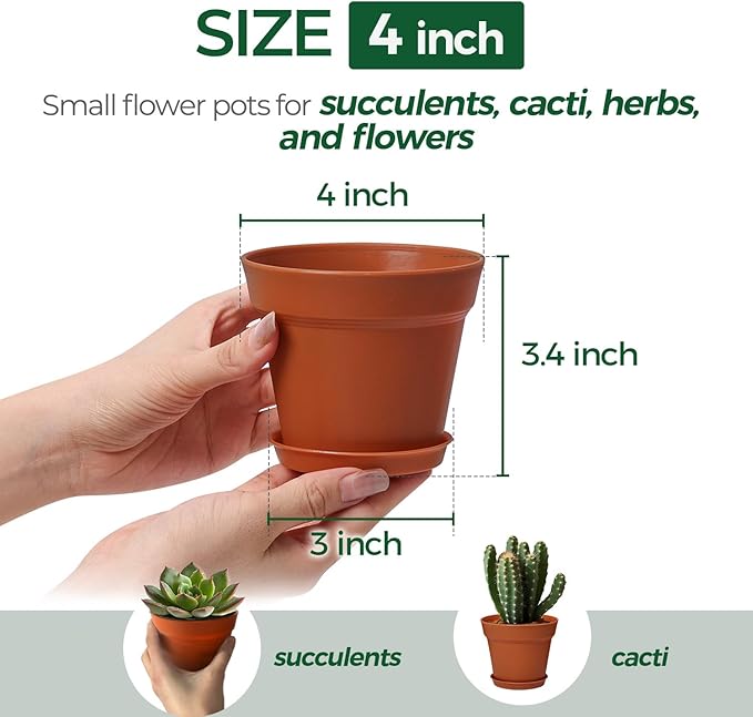 T4U 4 Inch Plant Pots 8-Pack, Small Flower Pots - Image 2