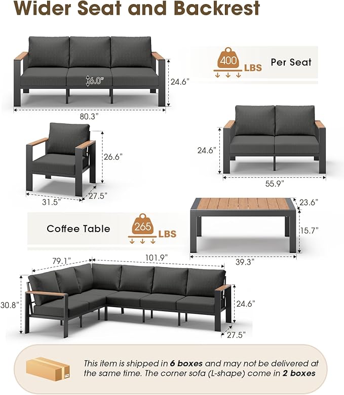 Aluminum Outdoor Patio Furniture Set 6 Seats, Outdoor Sectional Corner Sofa Set - Image 3