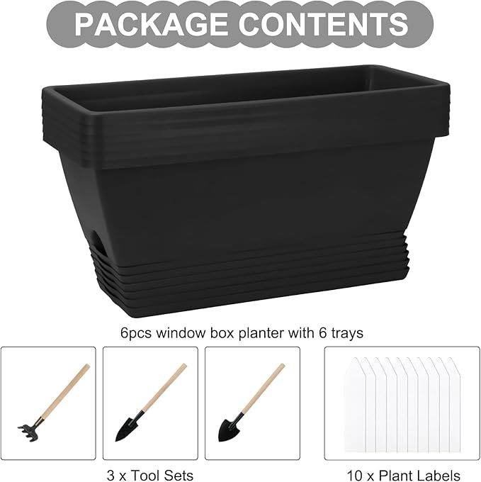 Window Box Planter, 6 Packs 17 Inches Rectangle Planters Box - Image 3