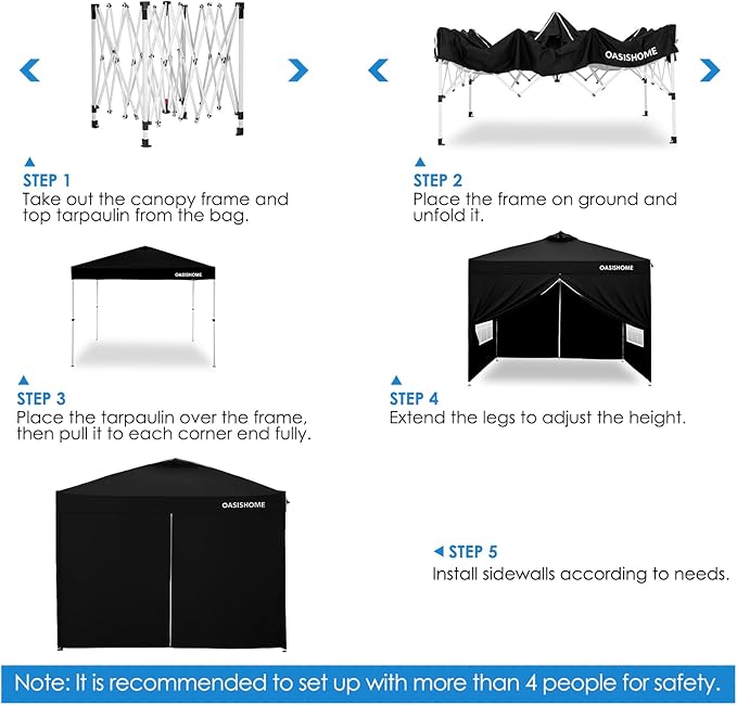 OASISHOME One Push Setup Pop-up Gazebo Portable Canopy Tent 10'x10', - Image 5