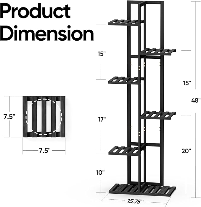 ROSSNY 48 Inch Tall Plant Stand Indoor, 6 Tier 7 Potted Bamboo Plant Stands - Image 2