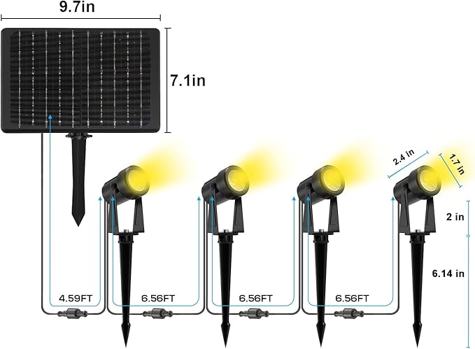 Zyan Solar Landscape Spotlights, Separate Monocrystalline Panels & USB-C - Image 6