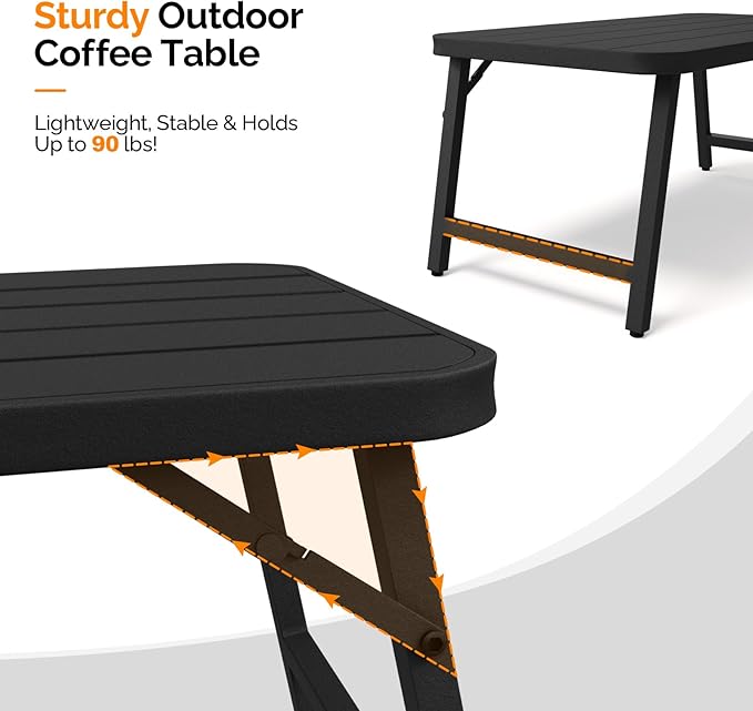 VINGLI Outdoor Folding Coffee Table, Rectangle Drainable Iron Patio Table - Image 5