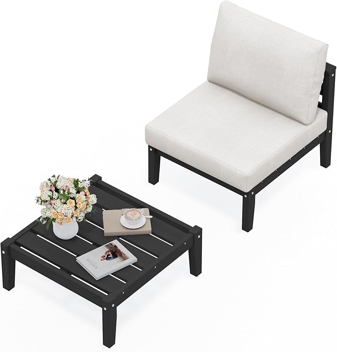 SERWALL HDPE Patio Furniture Set, 2 Pieces Outdoor Sectional Sofa Set, by SERWALL