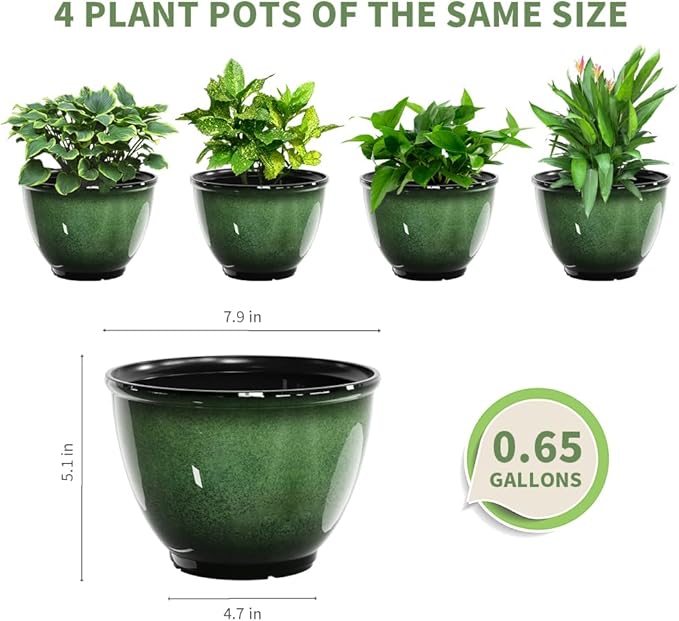 8 Inch Plastic Plant Pots, Glossy Smooth Finish Planter - Image 2