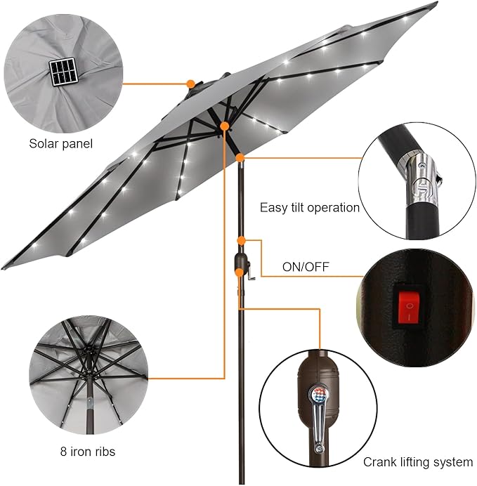 Blissun 9 ft Solar Umbrella, Patio Umbrella - Image 2