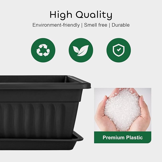 GROWNEER 6 Packs 17 Inches Black Flower Window Box Plastic Vegetable Planters - Image 6