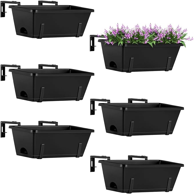 ETELI Railing Planter Hanging and Planter Box Brackets Set 6 Pack Adjustable by ETELI