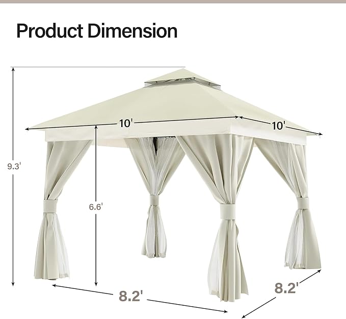LAUSAINT HOME Semi-Permanent Outdoor Patio Gazebo 10'x10', Heavy Duty Party - Image 3
