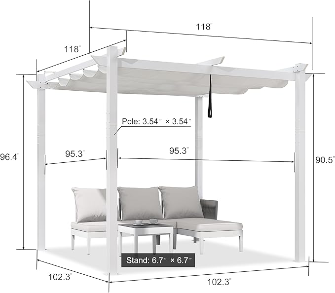 PURPLE LEAF 10' x 10' Aluminum Outdoor Pergola White Wind-Resistant Retractable - Image 2