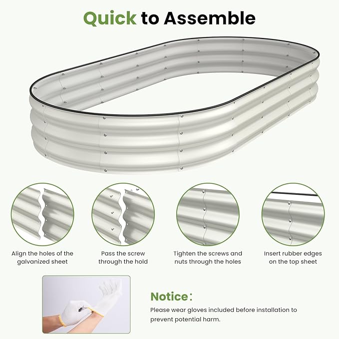 Galvanized Raised Garden Bed 8x4x1 FT, Oval Metal Raised Garden Bed Outdoor - Image 7