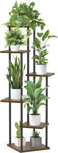 6 Tier Plant Stand Indoor Outdoor, Tall Metal Wood Muti-Level Planter Shelf by Oppro