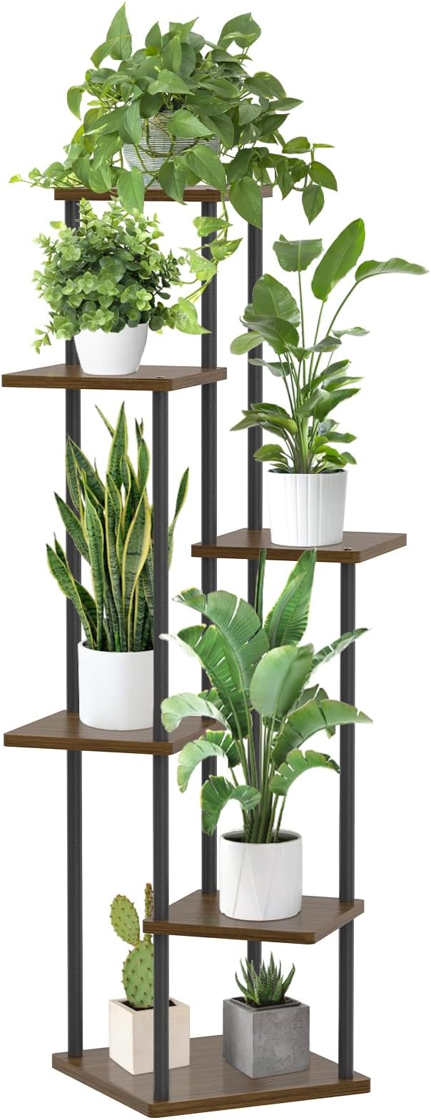 6 Tier Plant Stand Indoor Outdoor, Tall Metal Wood Muti-Level Planter Shelf by Oppro