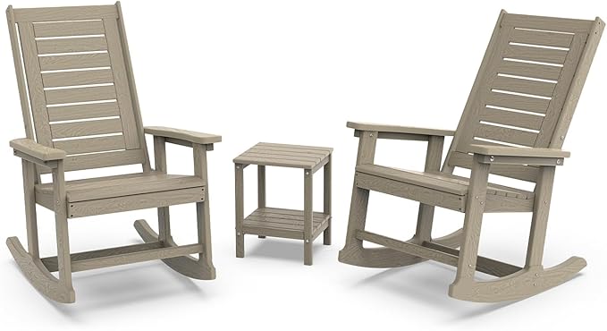 GREENVINES Outdoor Rocking Chair Set | 3-Piece | Desert Brown Wood Grain | 2 by GreenVines