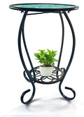 LIFFY Mosaic Outdoor Side Table, Mosaic Plant Stand, End Table W/Storage Shelf by LiffyArt