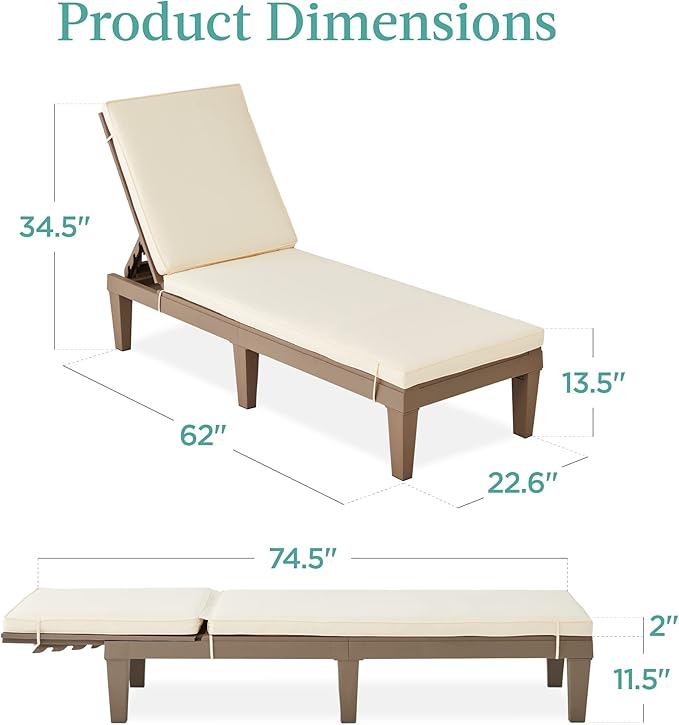 Best Choice Products Outdoor Lounge Chair, Resin Patio Chaise Lounger - Image 3