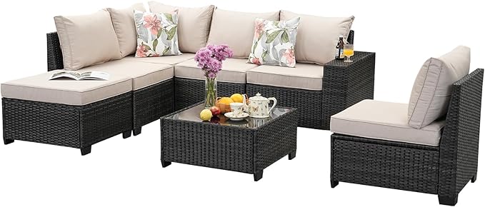 Jing's Villa 7-Piece Patio Furniture Set, All-Weather Outdoor Wicker Sectional - Image 9