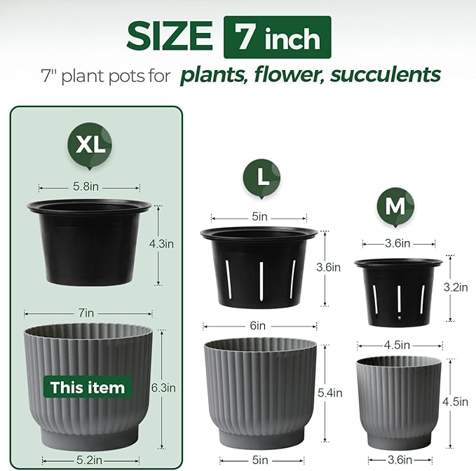 T4U 7 Inch Self Watering Pots for Indoor Plants, 4 Pack Plant Pots, Self - Image 2