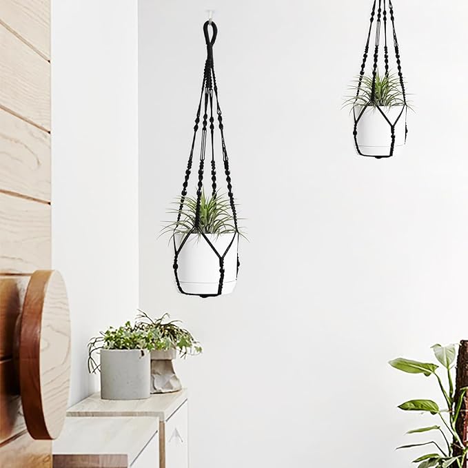 3 ft Macrame Plant Hanger Indoor Handmade Large Long Wall Window Black Hanging - Image 2