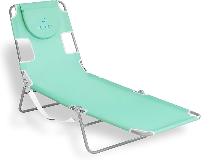 Ostrich 4-Position Outdoor Chaise Lounge w/Face Cushion & Arm Holes, Teal by OstrichProducts