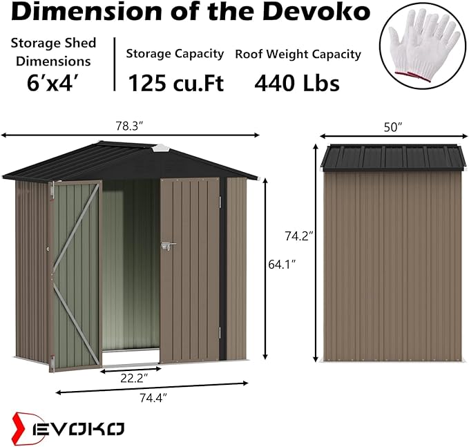 Devoko Outdoor Storage Shed 6 x 4 FT Lockable Metal Garden Shed Steel - Image 6