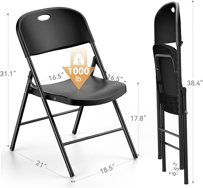 Nazhura 350 Weight Limit Heavy Duty Plastic Folding Chair - Image 3