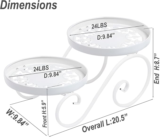 2 Tier White Plant Stand, Metal Flower Stand Indoor Outdoor, Anti-Rust Iron - Image 4