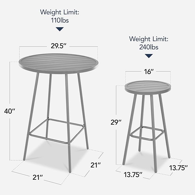 Best Choice Products 3-Piece Patio Dining Set, Bar Height, Outdoor Bistro Set - Image 2