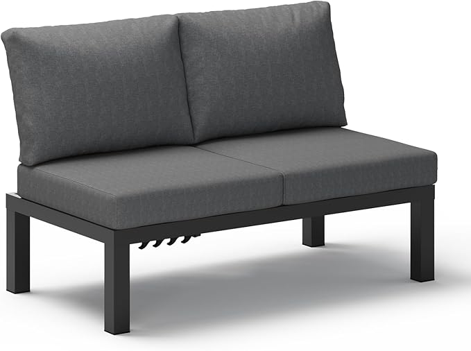 Aluminum Outdoor Patio Sofa Set, 2 Seats Modular Sectional Reclining Loveseat by Oasbira
