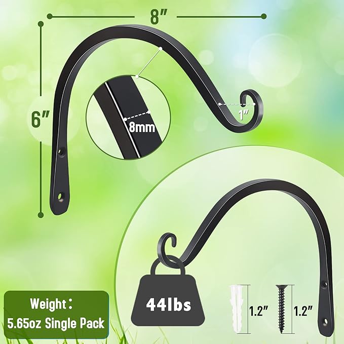 FEED GARDEN 2 Pack 8 Inch Hanging Plant Bracket Wall Hooks Decorative Plant - Image 2