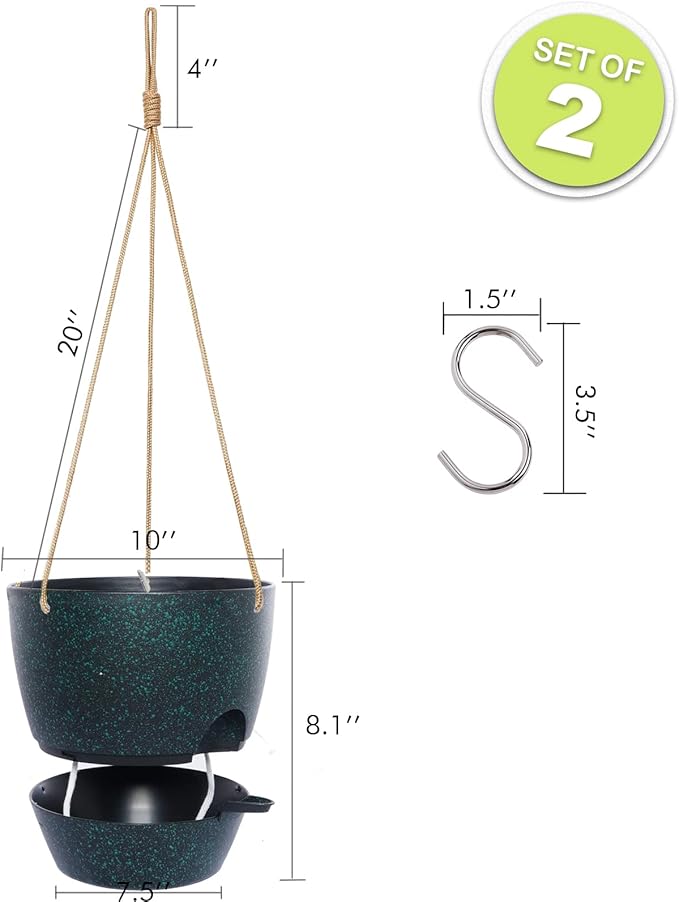 10 Inch Self Watering Hanging Pots, 2 Pack Hanging Planters - Image 2