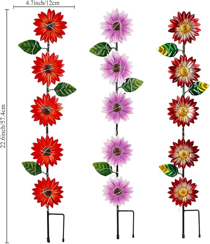 Set of 3 Solar Garden Lights, 22.6'' H Flowers Decorative Garden Stakes - Image 3
