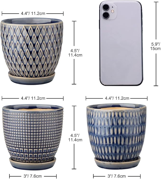 Oairse 4 inches Ceramic Planter Pots 3 Set of Small Round Flower Pots - Image 5