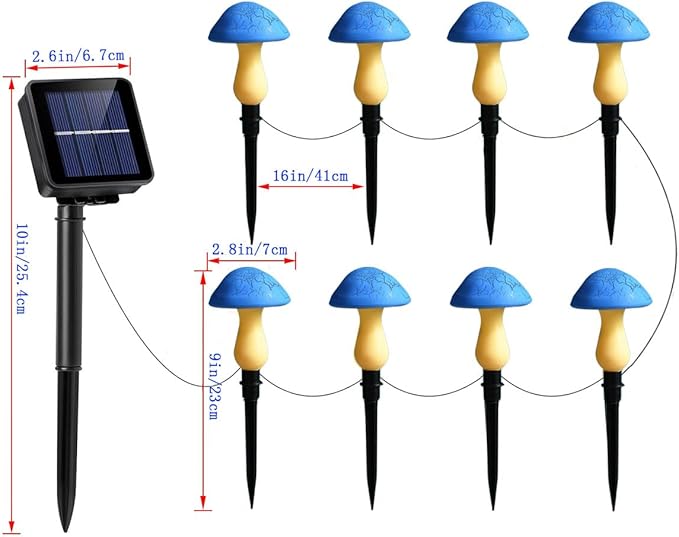 Solar Mushroom Lights Garden Decor 8 Blue Crack Mushrooms Outdoor Decor Stake - Image 7