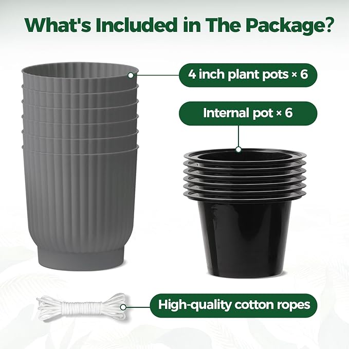 T4U 4 Inch Plant Pots Self Watering, 6 Pack African Violet Pots, Small Plant - Image 6