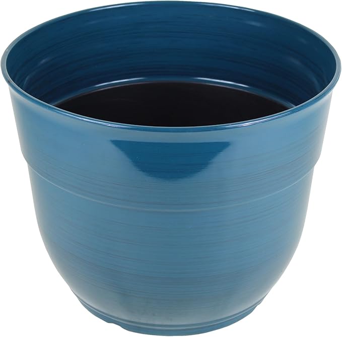 Garden Elements Indoor/Outdoor Glazed Brushed Happy Plastic Planter, Dark Teal - Image 2