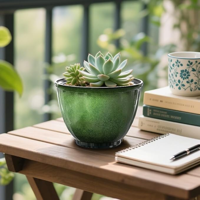 8 Inch Plastic Plant Pots, Glossy Smooth Finish Planter - Image 4