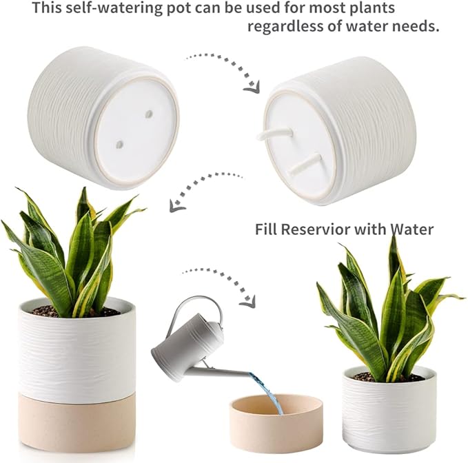 Nihow Self Watering Plant Pot: 6 Inch Ceramic Planter - Image 3